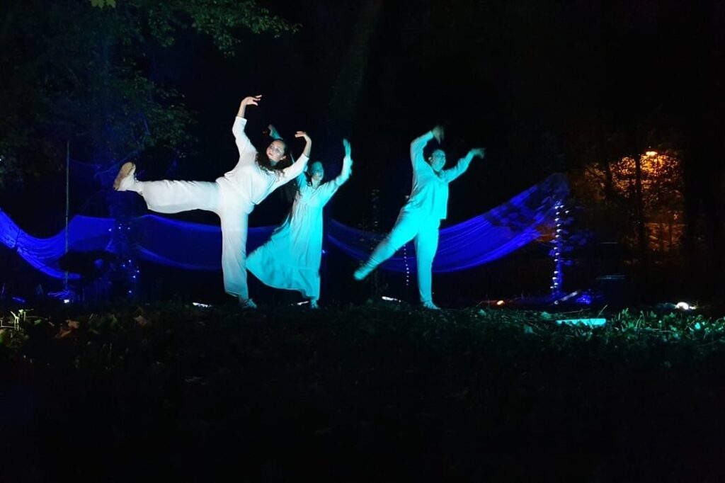 Forêt du crépuscule. Promenade immersive son et lumière dans une forêt ponctué de danse, chant, comédien...produit et réalisé par Scène Sur Loiing